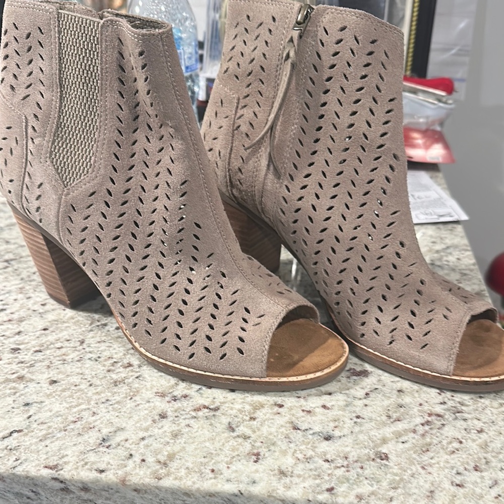 Women's Taupe Peep-Toe Ankle Boots